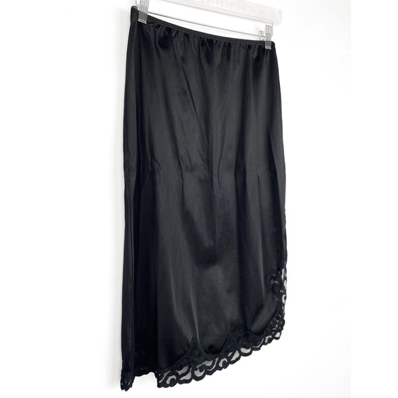 Vintage Cabernet Silky Black‎ Lace Slip Skirt Whimsigoth Fairy Grunge Emo Goth M - Picture 2 of 6